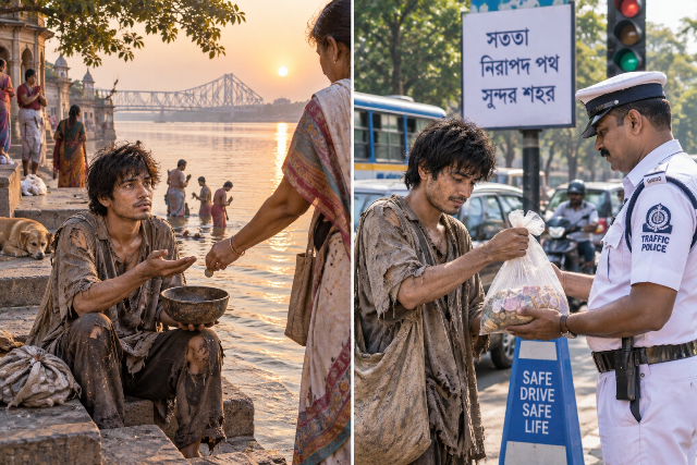 Pompa and Khokon out begging together