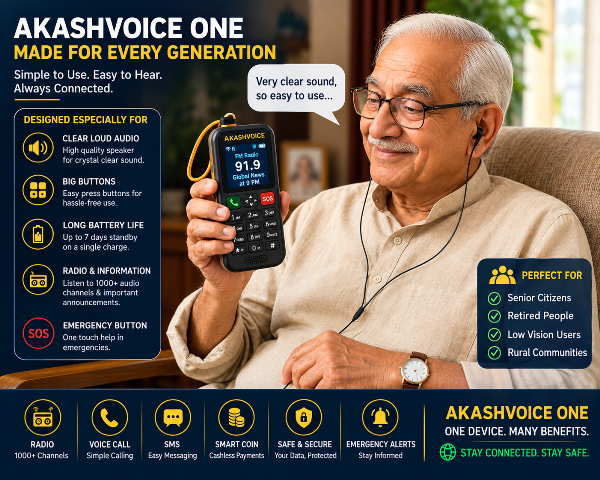 Senior citizen using AkashVoice One — made for every generation