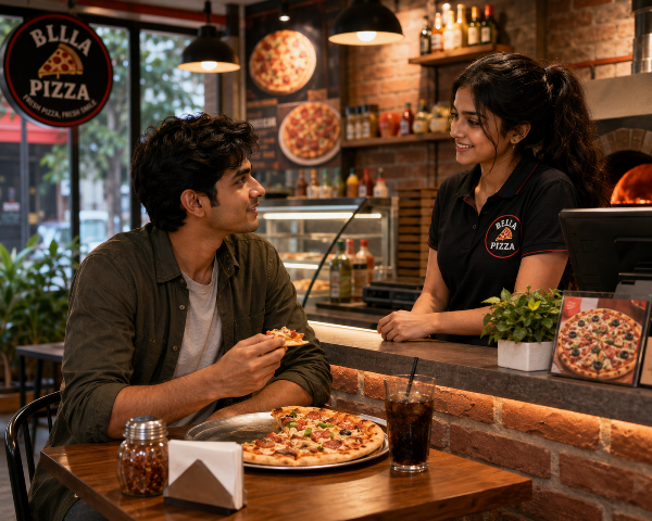Kanchan and Supriya in the kitchen of Bella Pizza